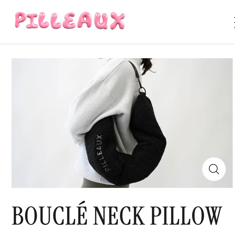 PILLEAUX Bouclé Neck Pillow, Black Travel Bag Luggage Duffle Suitcase Storage - Picture 1 of 10
